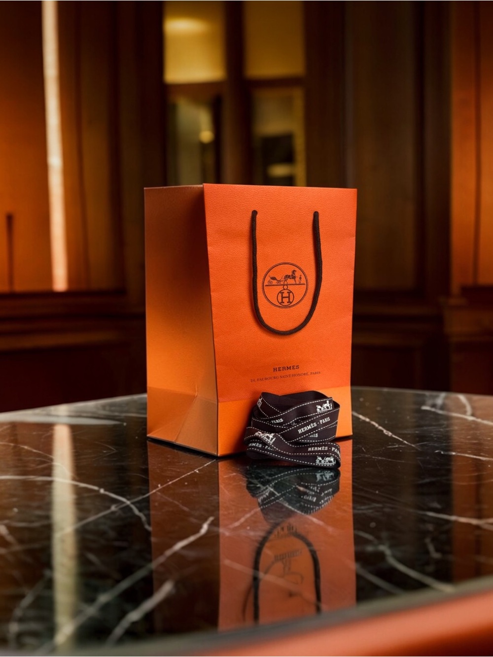 Hermès Paris Gift Bag & Ribbon Set for Luxury Gifting (Authentic/Like New)